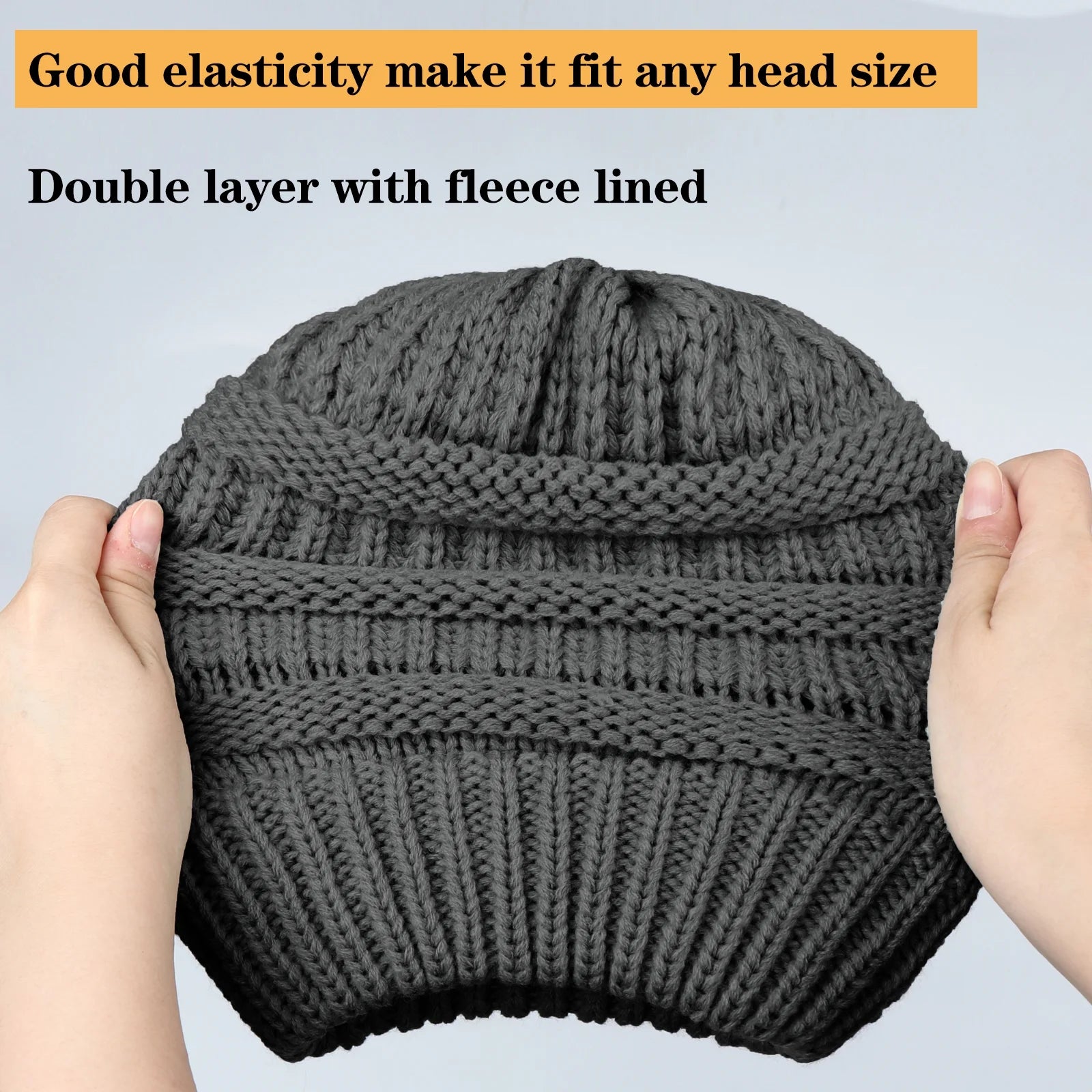 Womens Beanie Winter Hat Warm Chunky Cable Knit Hats Soft Stretch Thick Cute Cap for Cold Weather